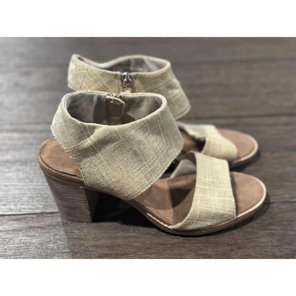 TOMS Womens Majorca Cutout Peeptoe  Sandal Heel Champagne Metallic‎ Woven Size 9